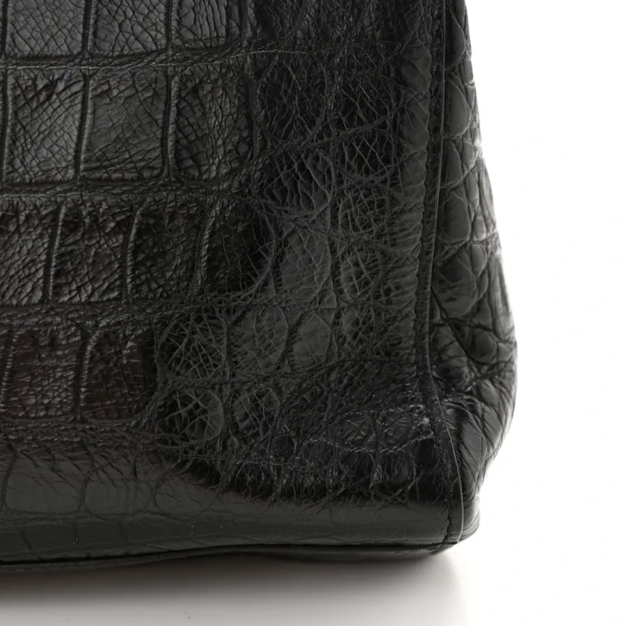Saint Laurent Medium Kate Satchel Black Reversible Embossed Monogram Calfskin & Crocodile Leather Aged Gold Hardware