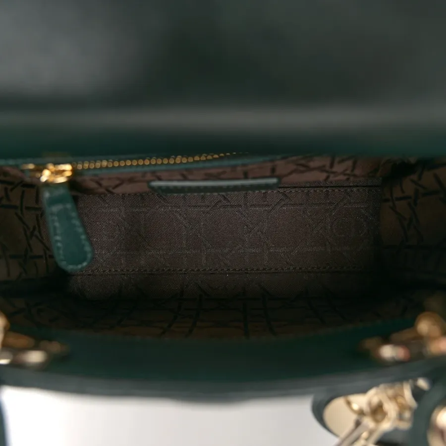 Dior Mini Lady Dior Dark Green Cannage Lambskin Leather Light Gold Hardware