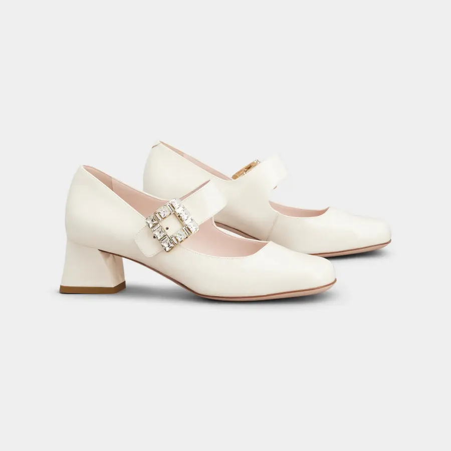 Roger Vivier Très Vivier Dasiy Mary Janes In Black/White Patent Leather With Crystal Buckle (Heel Height 4.5cm)