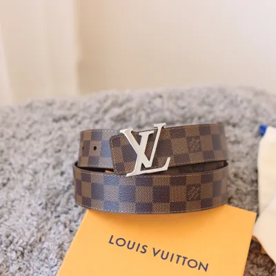 Louis Vuitton Men's Initiales Reversible Belt In Black/Grey/Brown Monogram And Damier Canvas With Silver/Black Hardware 40mm