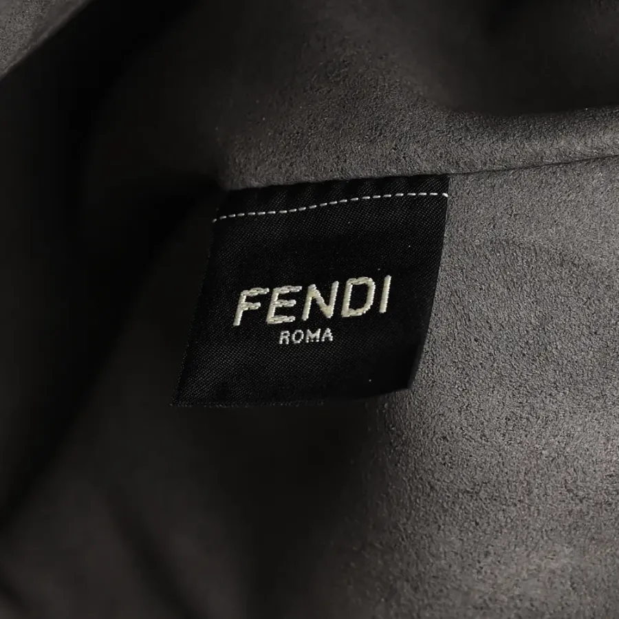 Fendi FF Fendi O’Lock Zipper Anthracite/Asfalto Chenille, Vitello Seta Leather, & Plexiglass Mixed Metal Hardware