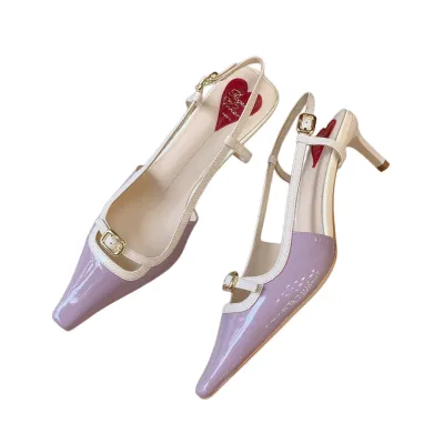 Roger Vivier Viv' Canard Slingback Pumps High Heels In Purple/White/Pink/Yellow/Blue Patent Leather With Metal Buckle (Heel Height 5.5cm)
