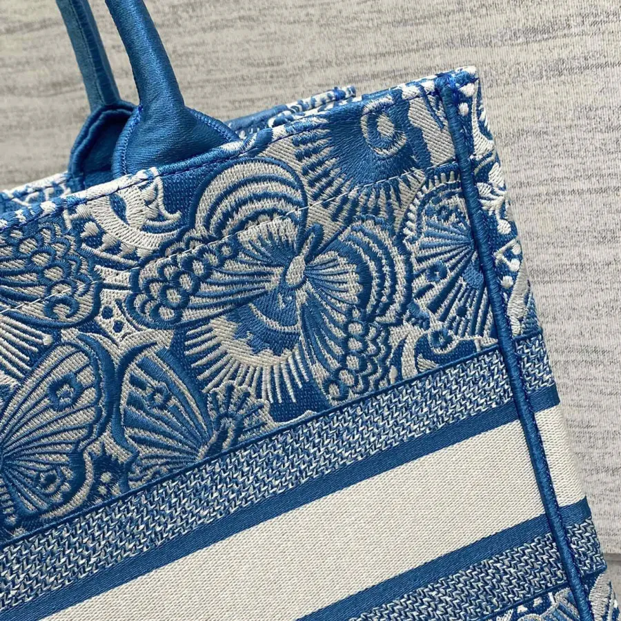 Dior Medium Dior Book Tote In Celestial Blue and White D-Butterfly Paisley Embroidery