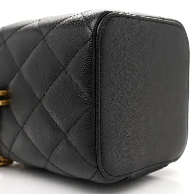 Chanel Vertical Vanity Case With Chain Small Black Quilted Caviar Leather Gold Hardware