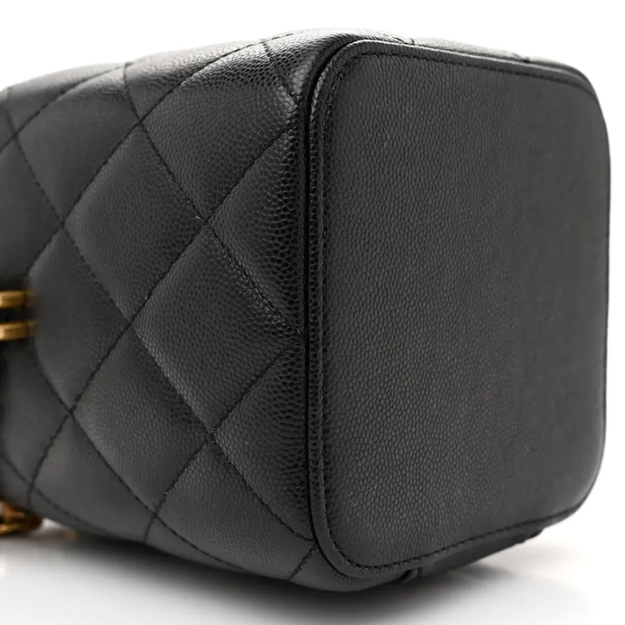 Chanel Vertical Vanity Case With Chain Small Black Quilted Caviar Leather Gold Hardware