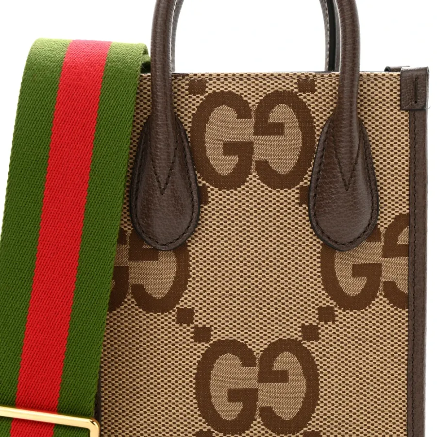 Gucci Mini Vertical Tote Camel Ebony Textured Dollar Calfskin Leather Gold Hardware