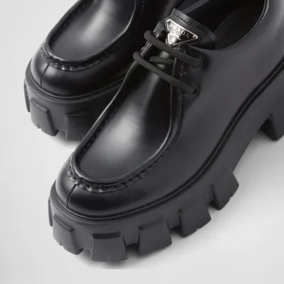 PRADA Black Monolith shiny leather lace-up shoes Loafers