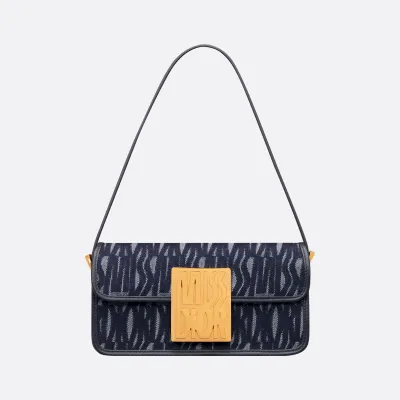 Dior Miss Dior Flap Bag In Blue Miss Dior Allover Denim With Gold Hardware
