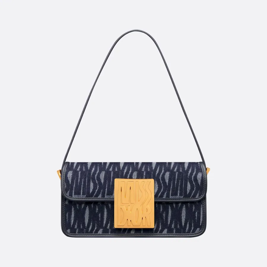 Dior Miss Dior Flap Bag In Blue Miss Dior Allover Denim With Gold Hardware