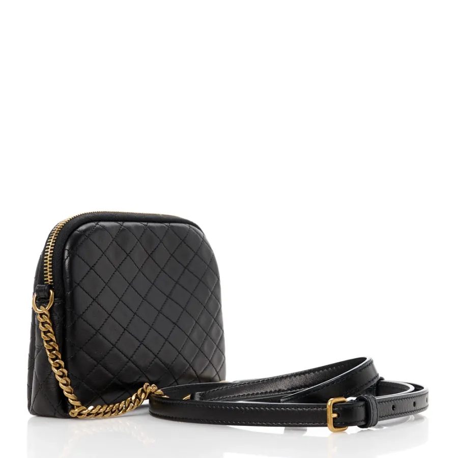 Saint Laurent Mini Gaby Zipped Pouch Black Quilted Lambskin Leather Aged Gold Hardware