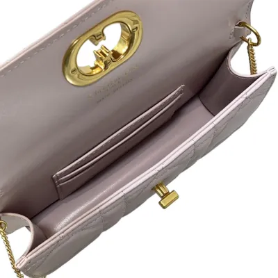 Dior Miss Caro Pouch with Chain In Pink/Blue/White/Black Macrocannage Lambskin Gold Hardware