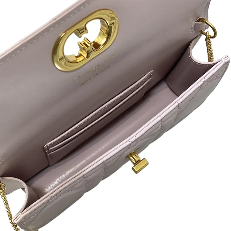 Dior Miss Caro Pouch with Chain In Pink/Blue/White/Black Macrocannage Lambskin Gold Hardware