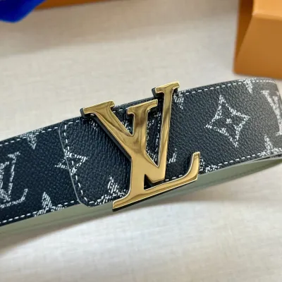 Louis Vuitton Men's Initiales Belt In Black/Blue/White/Dark Blue Monogram Canvas With Gold/Silver/Gun Black Hardware 40mm