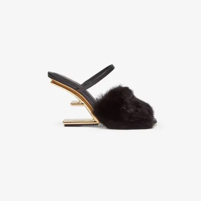 FENDI Black mink sandals with high heels