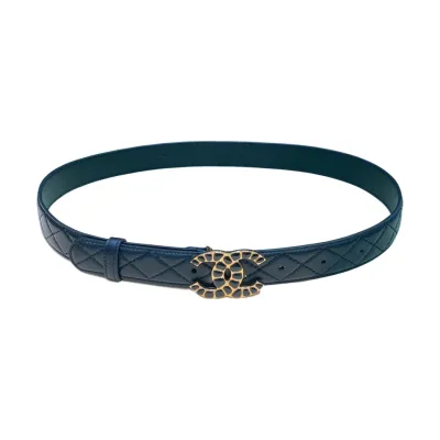 Chanel Women's CC Belt In Blue Diamond Stitching Calfskin With Gold Hardware 30mm
