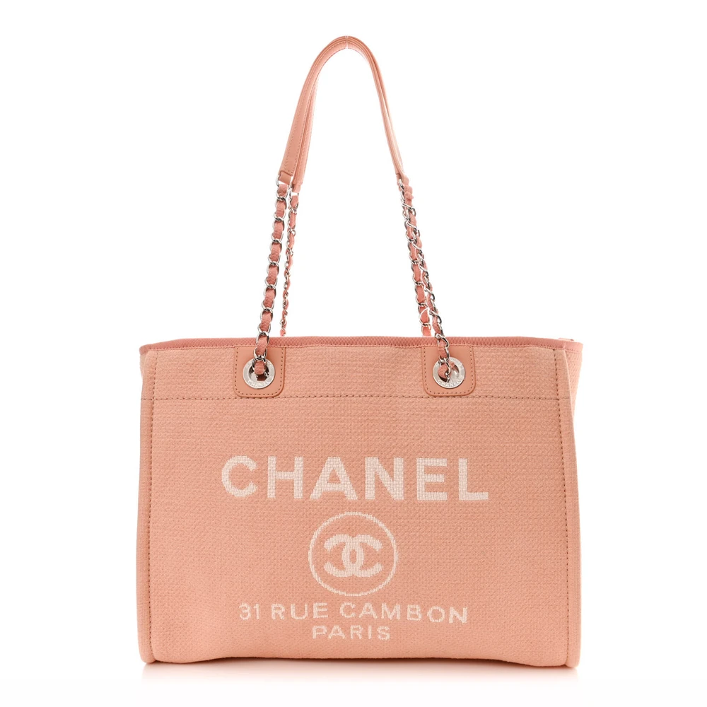 Chanel Deauville Tote Pequena Laranja Claro Fibras Mistas Hardware Prateado
