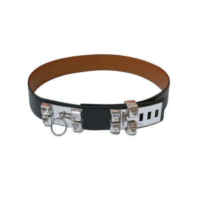 Hermès Women' s Double Rectangled Buckle Belt In Black /Brown Calfskin With Gold/Silver Hardware 45mm