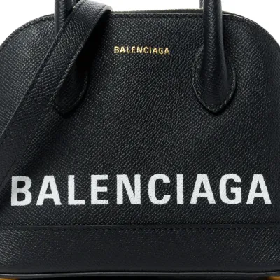 Balenciaga XXS Ville Top Handle Bag Black/White Signature Grained Calfskin Leather Gold Hardware