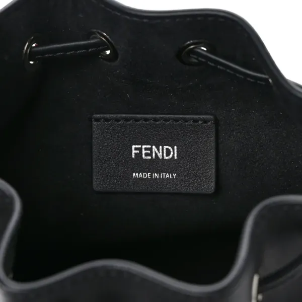 Fendi Mini F is Fendi Logo Embossed Mon Tresor Bucket Bag Black King Vitello Leather Silver Hardware - Image 3