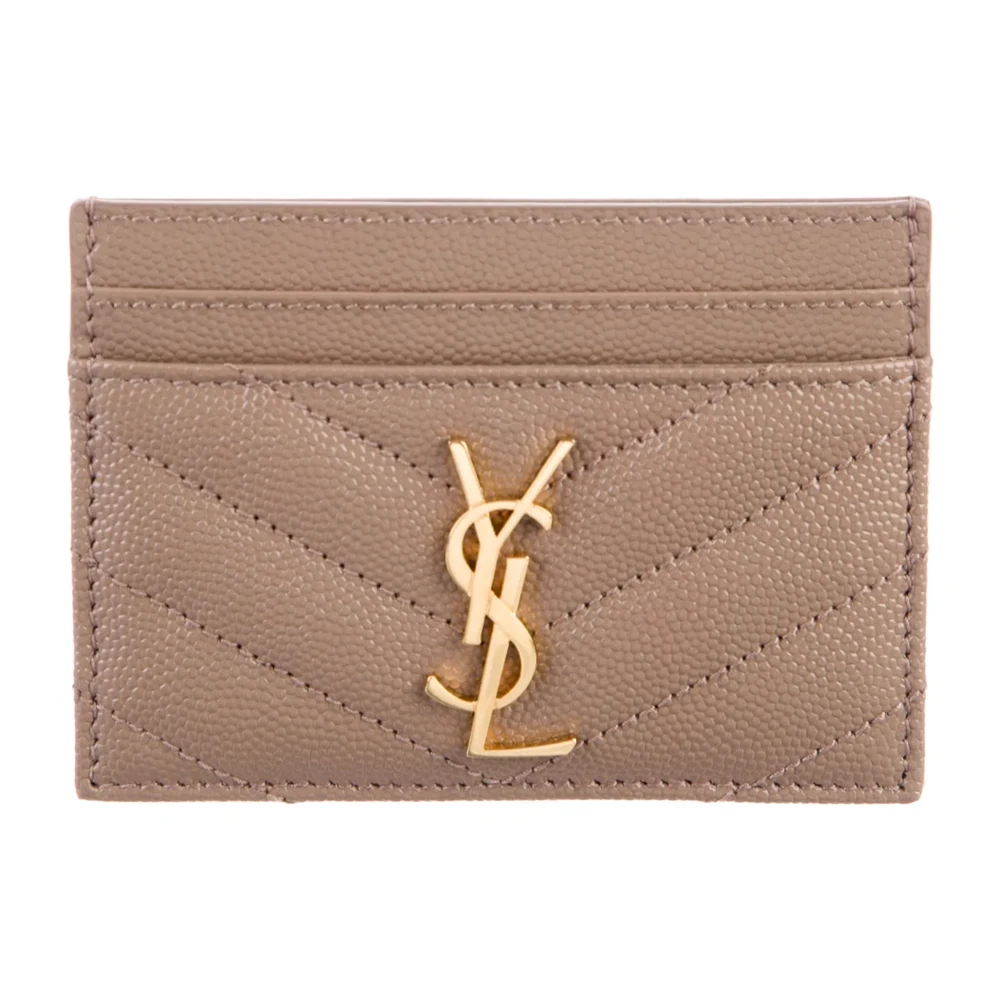 Saint Laurent Porta-Cartões Pequeno Cassandre Matelassé Neutros Acolchoado em Pele de Cordeiro com Hardware Dourado