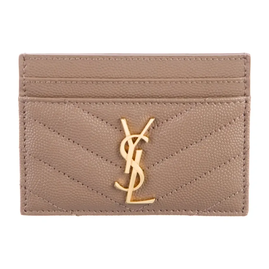 Saint Laurent Small Cassandre Matelassé Card Holder Neutrals Quilted Lambskin Leather Gold Hardware