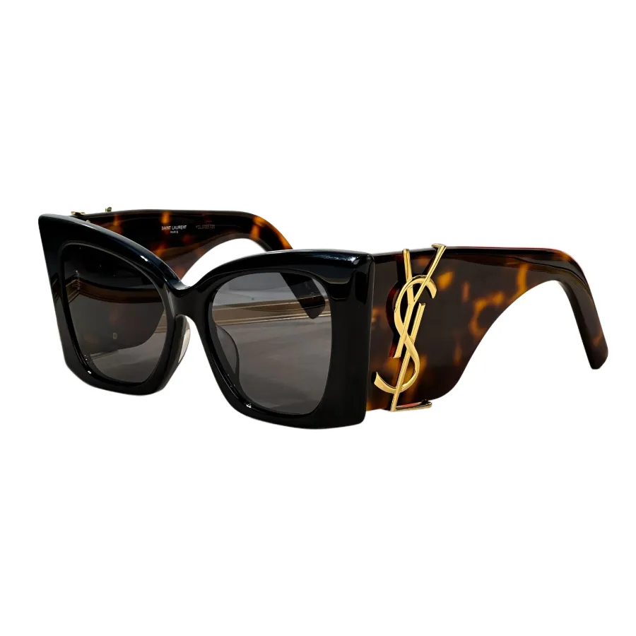 Saint Laurent square frame glasses black/blue/leopard color Size 53口19-135