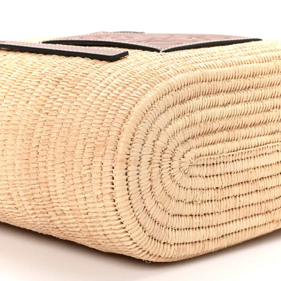 Loewe Square Basket Tote Bag Small Natural/Pecan Raffia & Calfskin Leather
