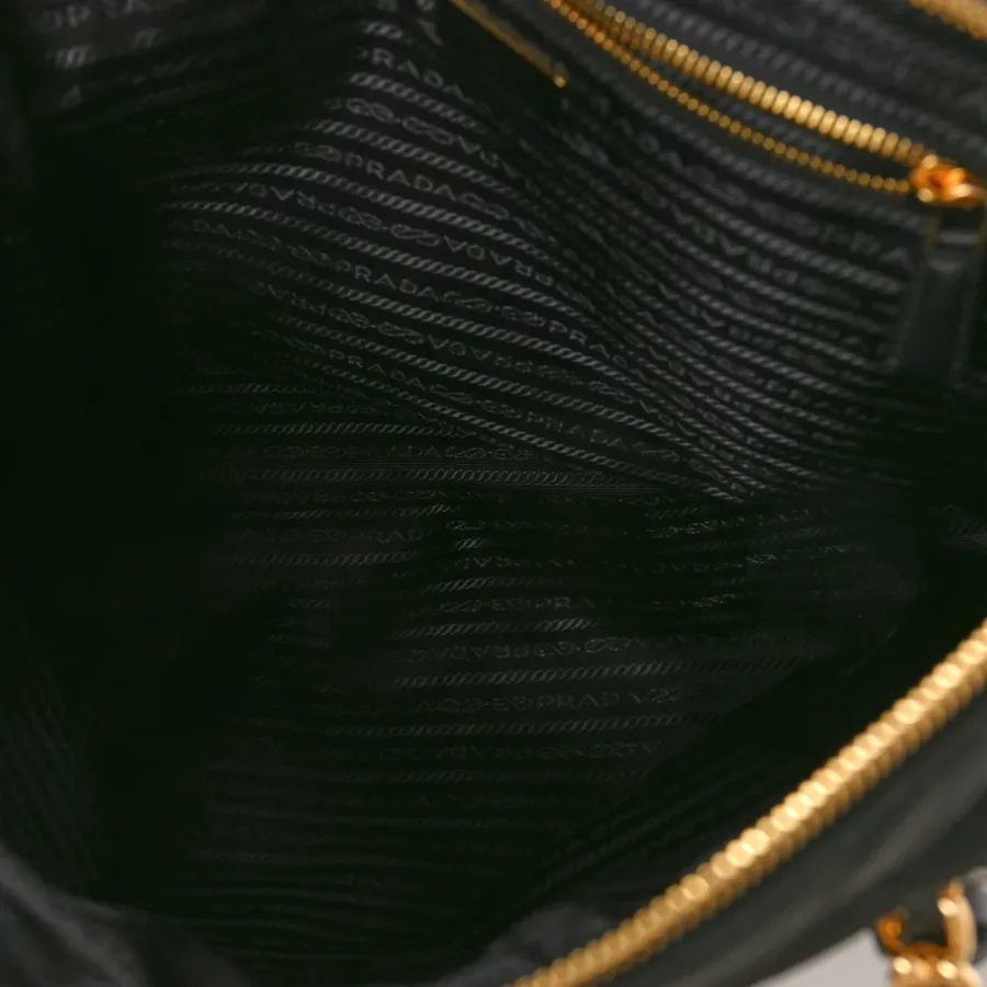 Prada Large Impuntu Triangle Stitched Re-Edition 1995 Chaine Shoulder Bag Black Re-Nylon & Saffiano Leather