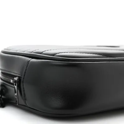 Saint Laurent Mini Lou Camera Bag Black Monochrome Monogram Calfskin Matelasse Leather Black Hardware