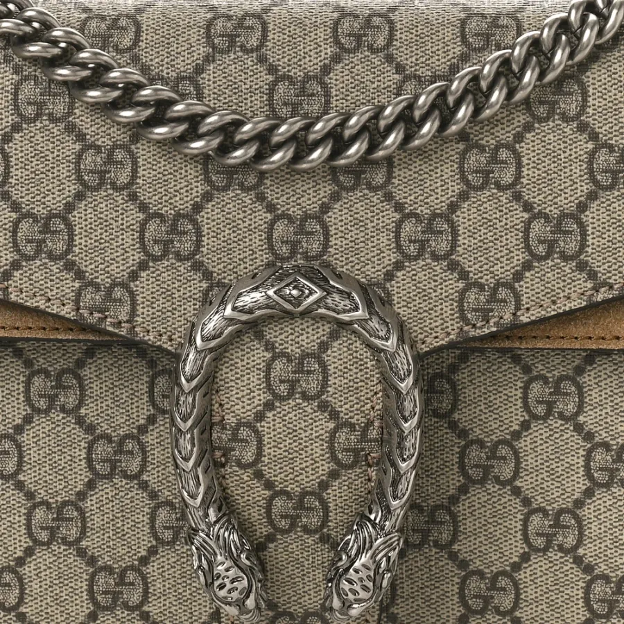 Gucci Small Dionysus Shoulder Bag Taupe GG Supreme Monogram Canvas Aged Silver Hardware