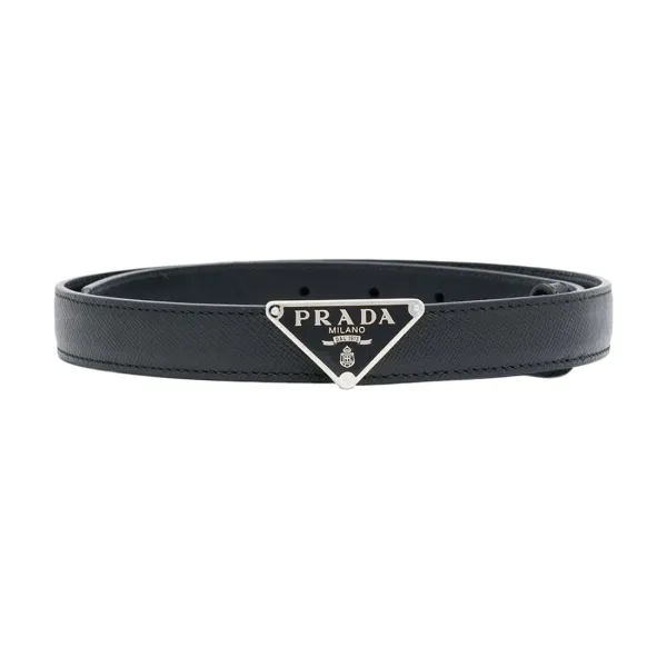 Prada Women' s Triangled Buckle Belt In Black Calfskin With Gold/Silver Hardware 30mm - Image 2