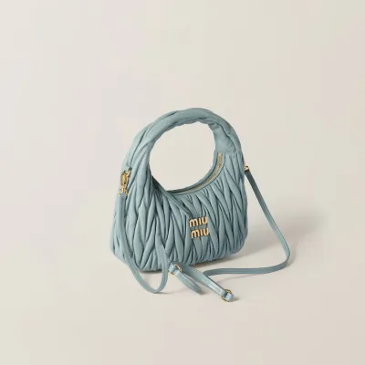 Miu Miu Wander Matelassé Quilted Lambskin Leather handbag Blue Crossbody Bags