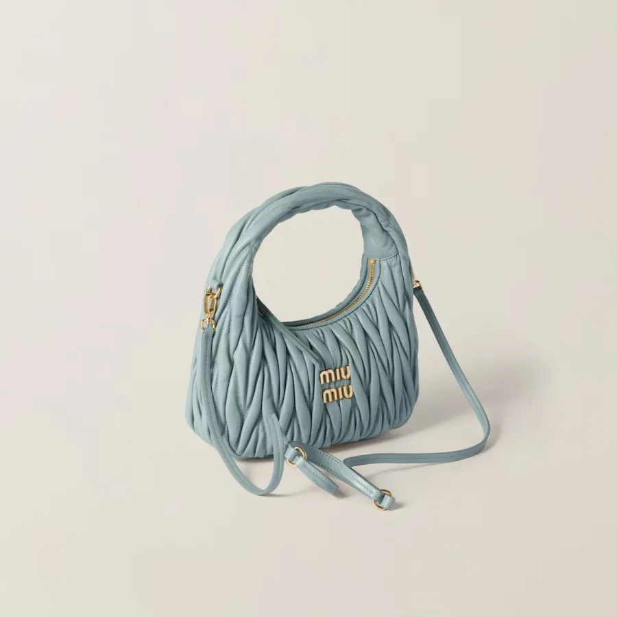 Miu Miu Wander Matelassé Quilted Lambskin Leather handbag Blue Crossbody Bags