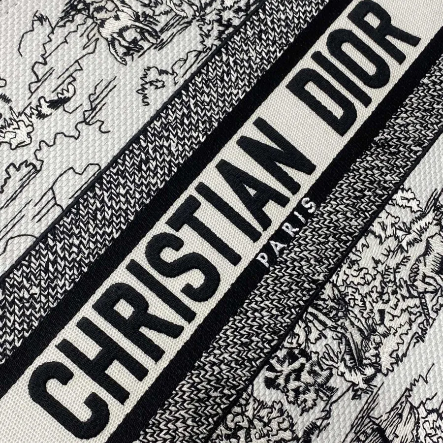 Dior Medium Dior Book Tote White Embroidery with Black Toile de Jouy Scotland Motif Embroidery