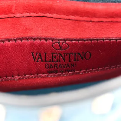 Valentino Garavani Small Rockstud Spike Shoulder Bag Aqua Nappa Leather Light Gold Hardware