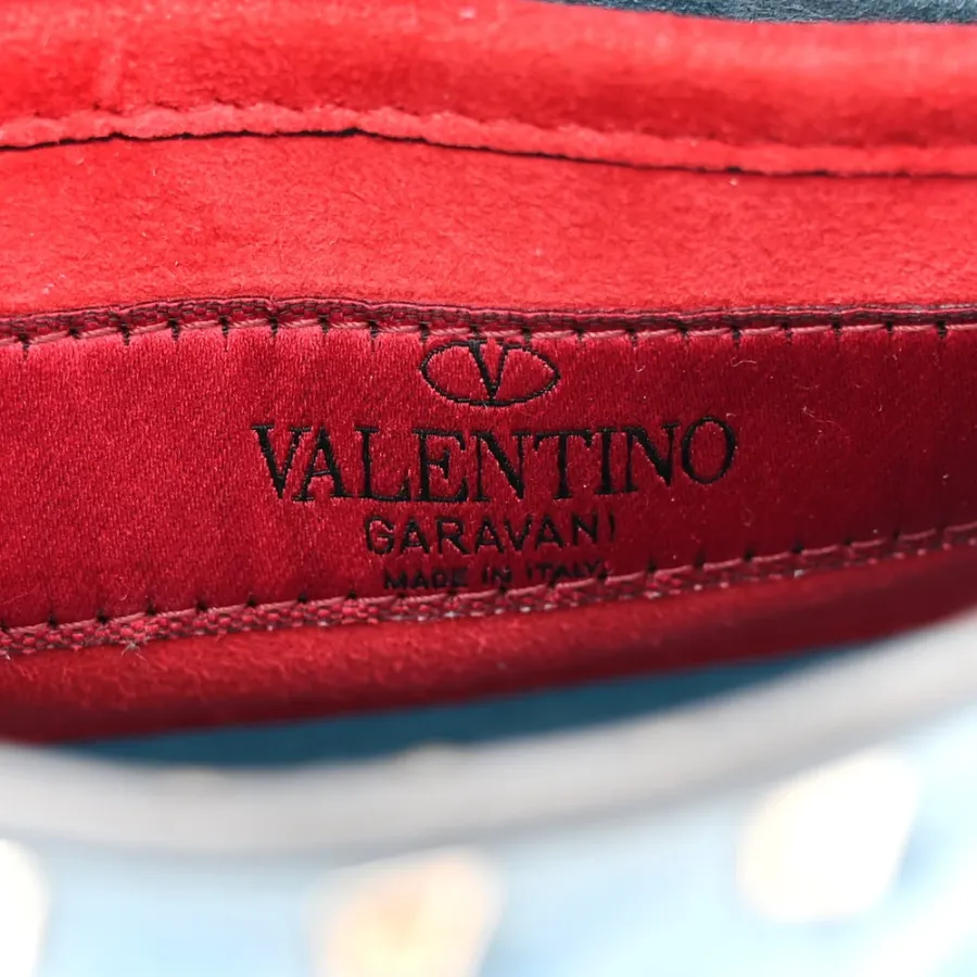 Valentino Garavani Small Rockstud Spike Shoulder Bag Aqua Nappa Leather Light Gold Hardware