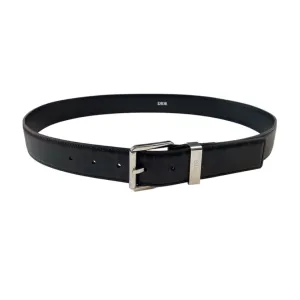 Dior Men' s Square Buckle Belt In Black Patterned Calfskin With Silver Hardware 35mm
