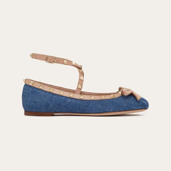 VALENTINO Rivet satin blue ballet flats shoes