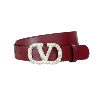 Valentino V Buckle With Crystal Belt In Black/Brown/Red/White Calfskin With Gold/Silver Hardware 30mm