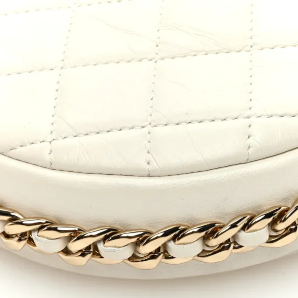 Chanel Chain Around Pouch Small White Quilted Lambskin Leather Light Gold Hardware - Image 4