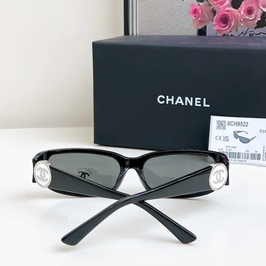 CHANEL square frame glasses black silver color size 56-18-137