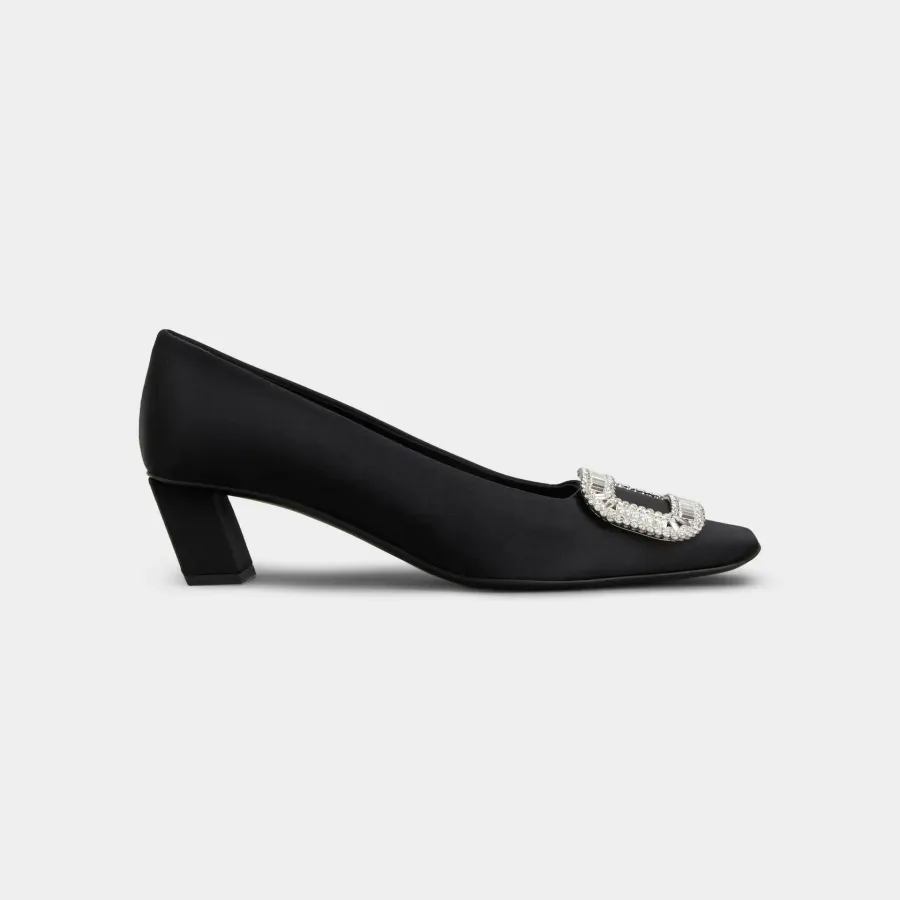Roger Vivier Belle Vivier Pumps High Heels In Black Satin With Crystal Buckle (Heel Height 4.5cm)