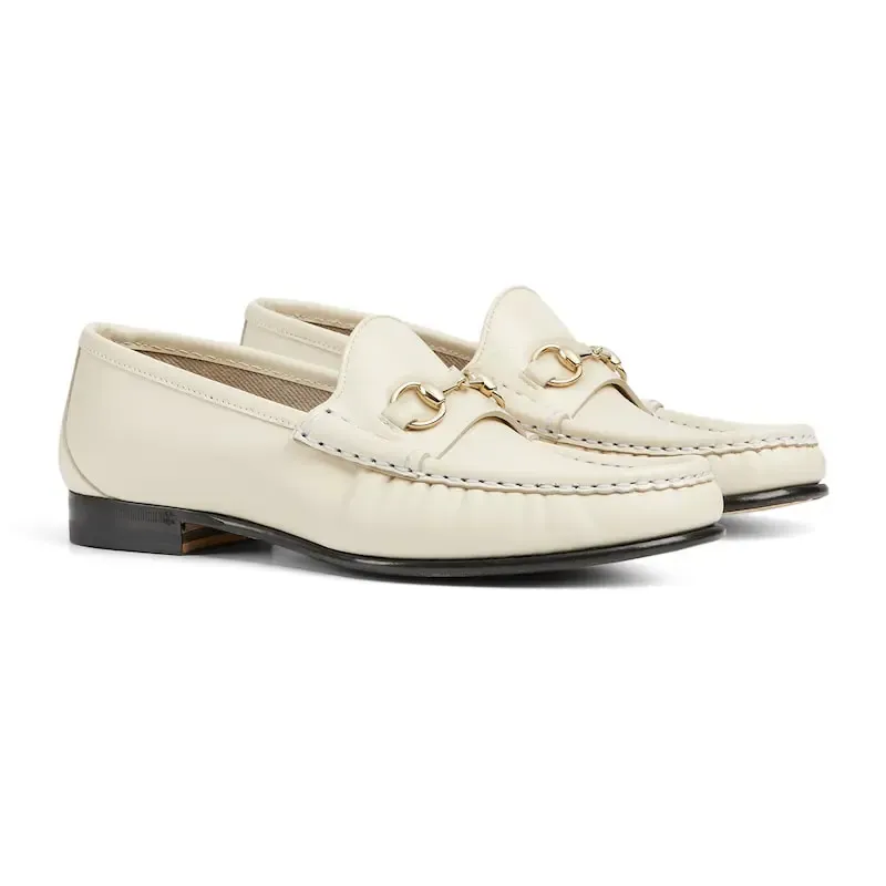 Gucci white horse bit buckle flat bottom Loafers