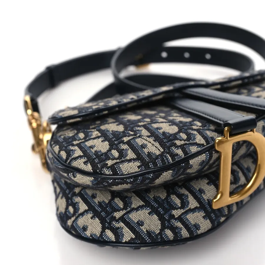 Dior Mini Saddle Bag With Strap Blue Oblique Canvas Brass Hardware