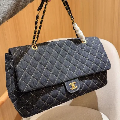 Chanel Denim color / Black Tote Bags 45cm Shoulder Bags