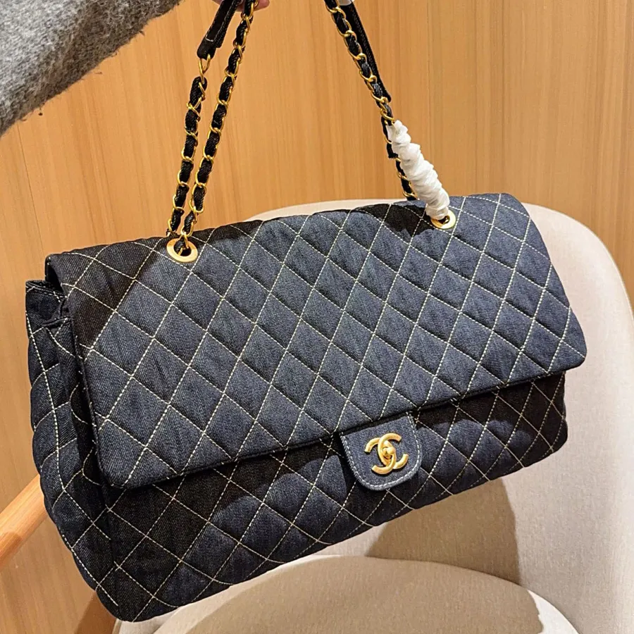 Chanel Denim color / Black Tote Bags 45cm Shoulder Bags