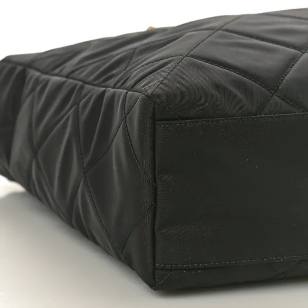 Prada Large Impuntu Triangle Stitched Re-Edition 1995 Chaine Shoulder Bag Black Re-Nylon & Saffiano Leather - Image 4