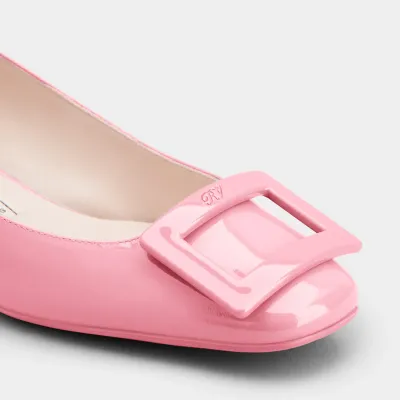 Roger Vivier U Look Ballerinas In Pink Patent Leather With Lacquered Buckle (Heel Height 2.5cm)