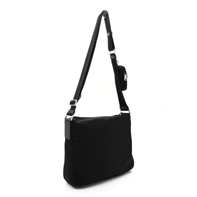 Prada Medium Pocket Double Zip Messenger Bag Black Re Nylon Vela & Saffiano Leather Silver Hardware