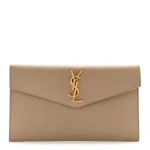 Saint Laurent Medium Uptown Pouch Dark Beige Grain De Poudre Leather Gold Hardware